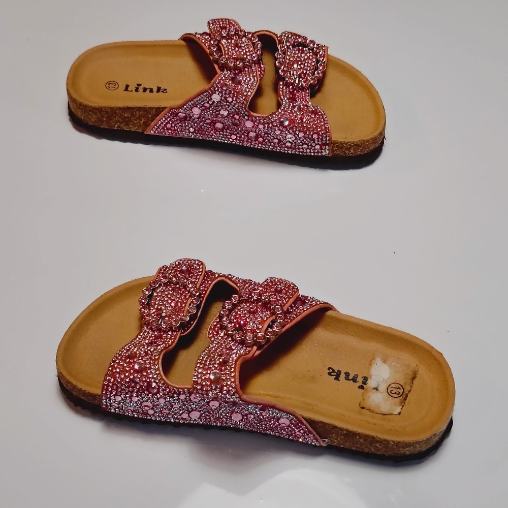 Link Pink Rhinestone Little Girls Sandals Size 13. - Picture 5 of 13